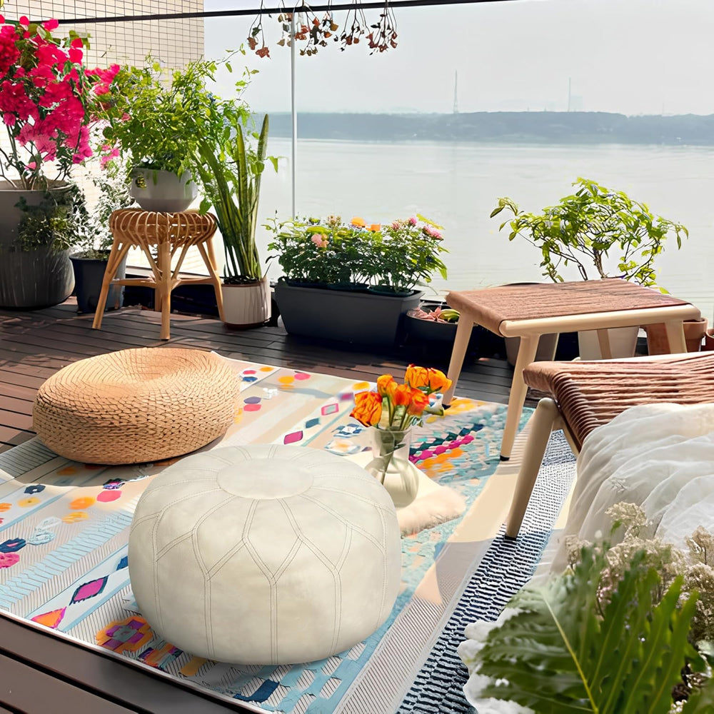 Thgonwid Unstuffed Moroccan Faux Leather Pouf Ottoman Cover with Storage - Bo...