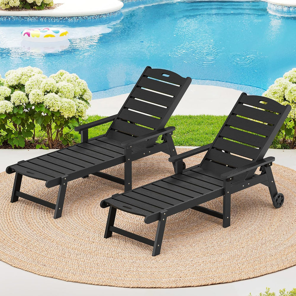 LUE BONA Outdoor Chaise Lounge, 5‑Position, 2‑Pack, Black