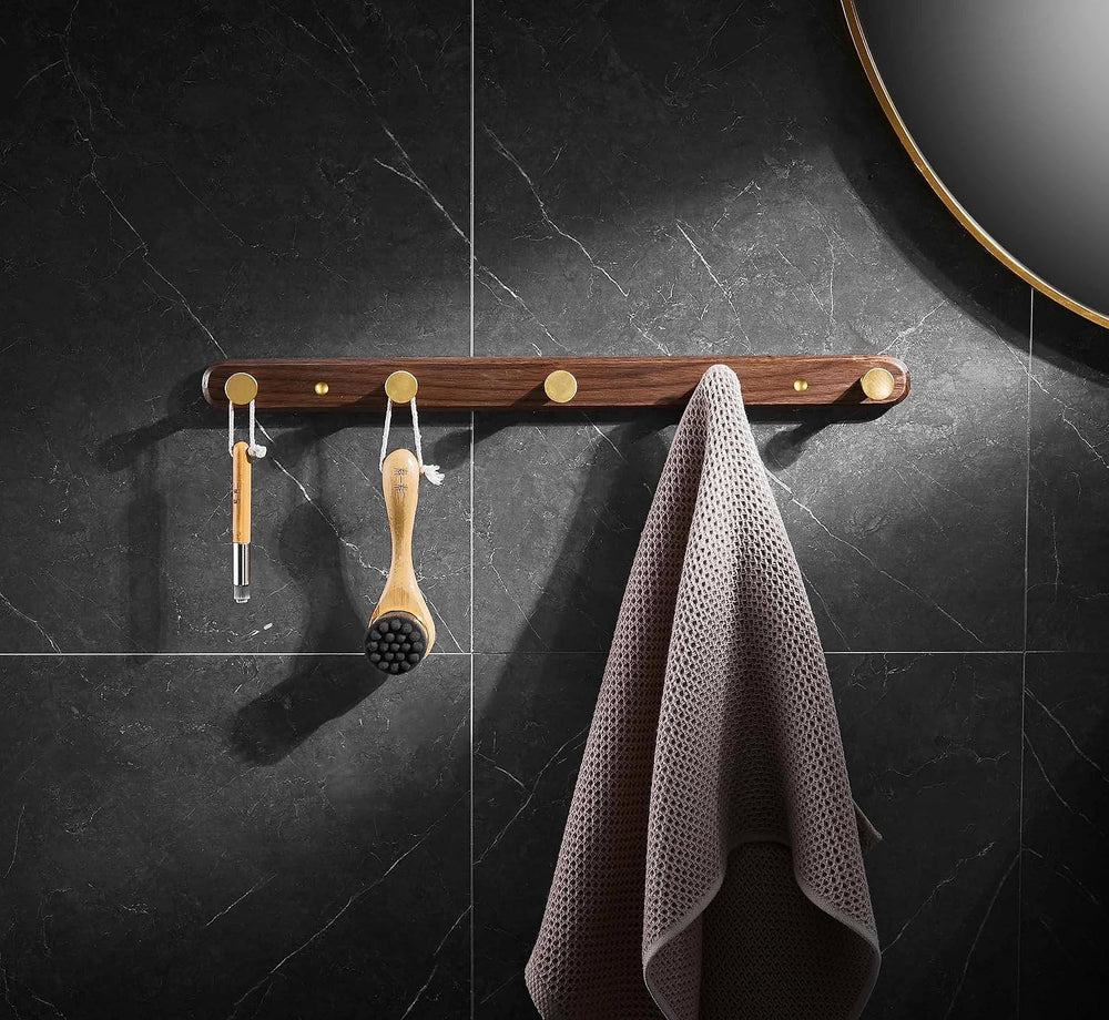 Wall Mounted Coat Rack, Metal Wood, with 5 Hooks