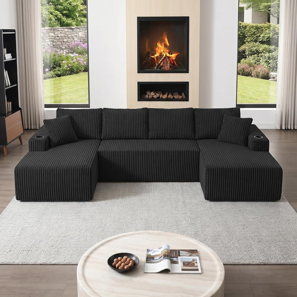 ivoros 125" Cloud Couch Sectional, Modular Sofa with Cup Holder and Stor...