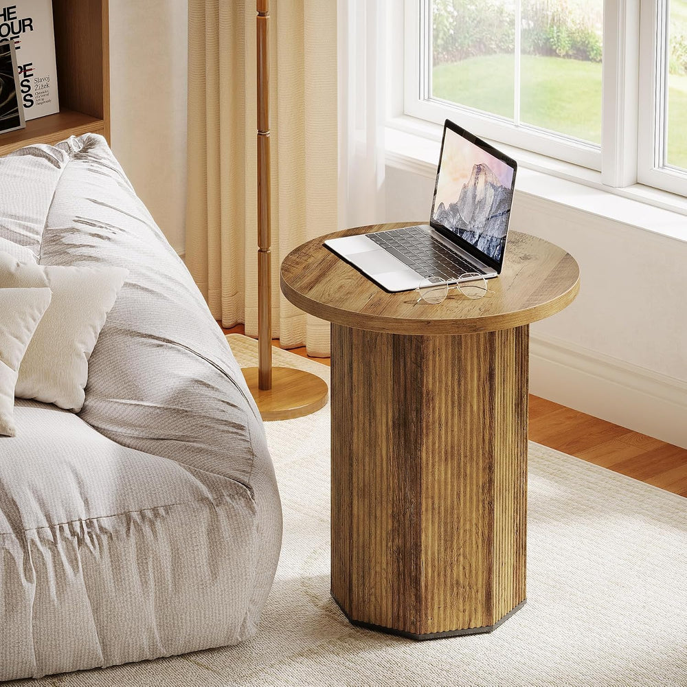 Tribesigns Round End Table, Farmhouse Fluted Side Table with Pedestal Base, W...