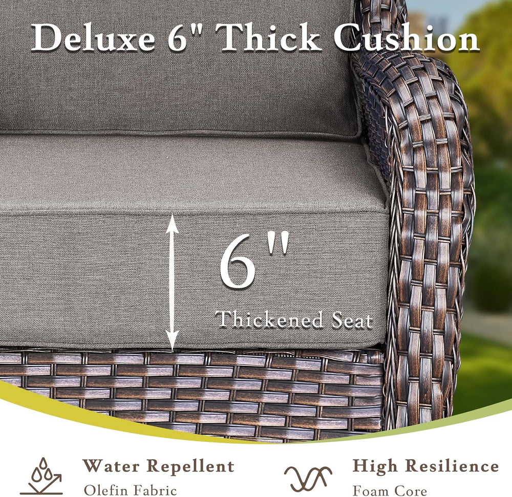 10 PCS Outdoor Furniture Set, Wicker Patio Conversation Set, Brown/Grey