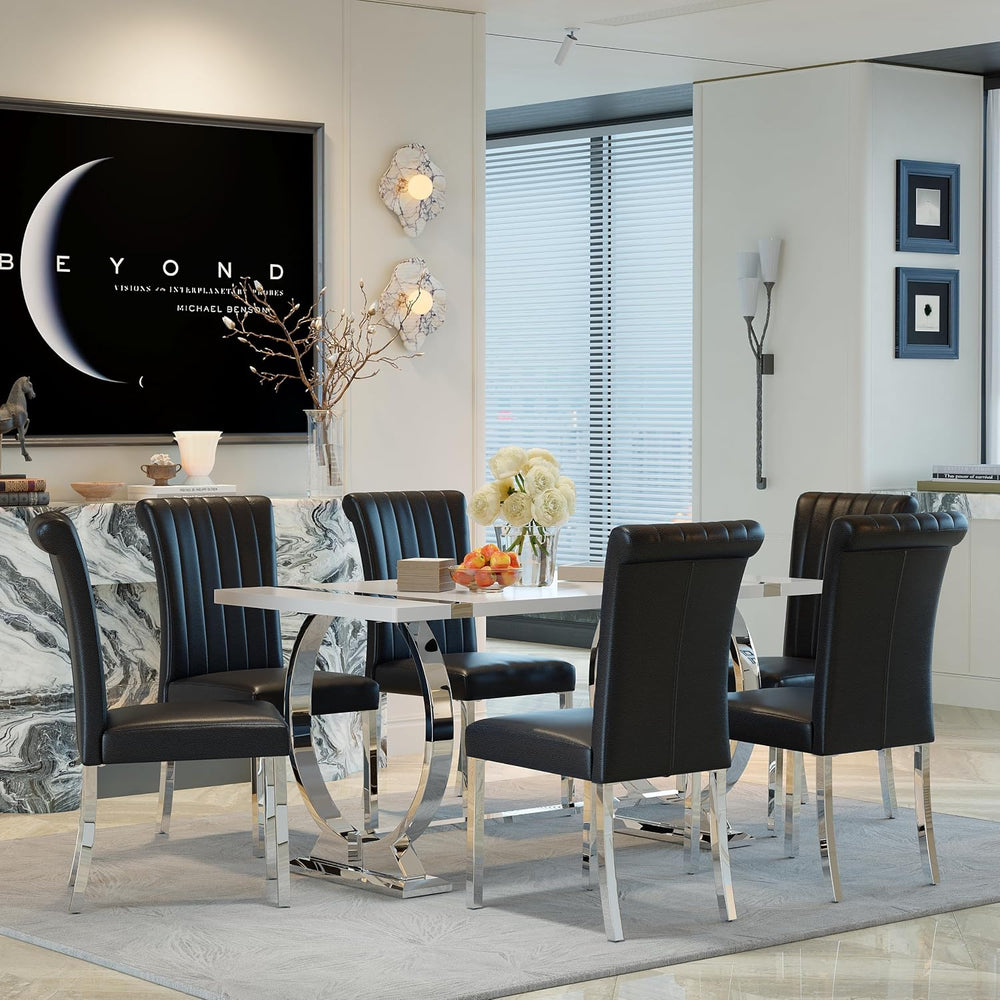 ACEDÉCOR Modern Dining Chairs Set of 6, Black Leather Dining Room Chairs with...