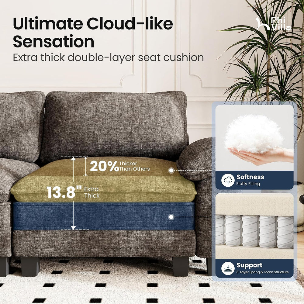PHI VILLA 87.5" Oversized Sectional Loveseat Sofa with 1 Movable Ottoman