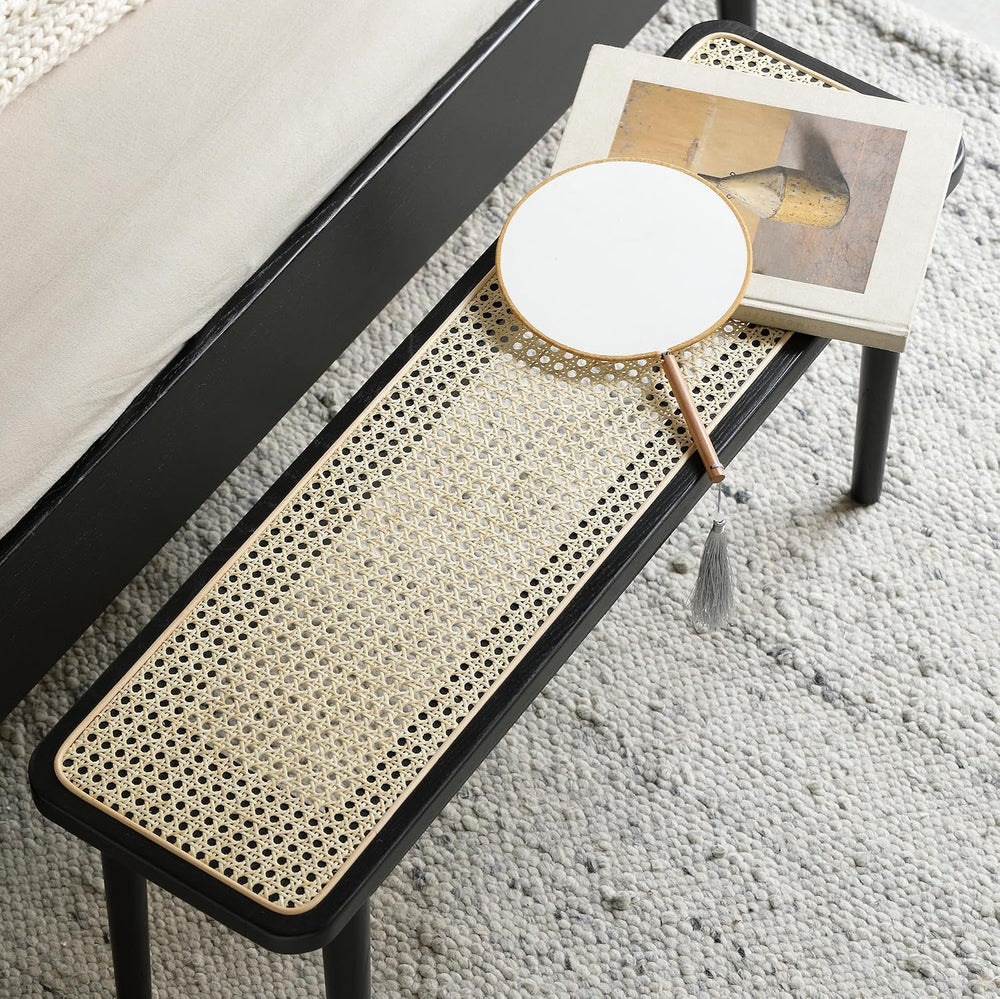GDFStudio 47.24" Solid Oak Wood Dining Bench with Handwoven Rattan Seat,...
