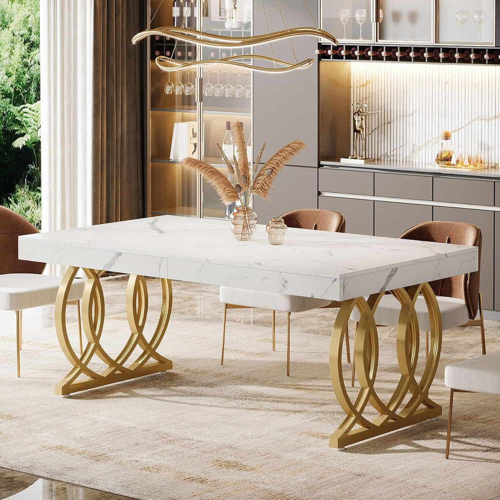 Tribesigns 63-Inch Dining Table for 4-6, Modern Kitchen Table with Faux Marbl...