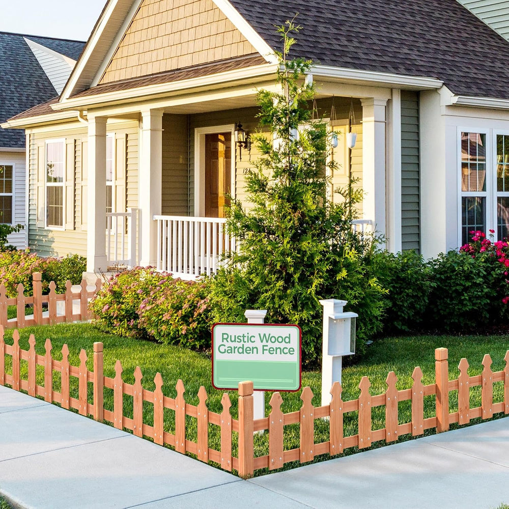 Topeakmart 177.5in Picket Fence for Garden, Wooden Fence Panels,Light Brown