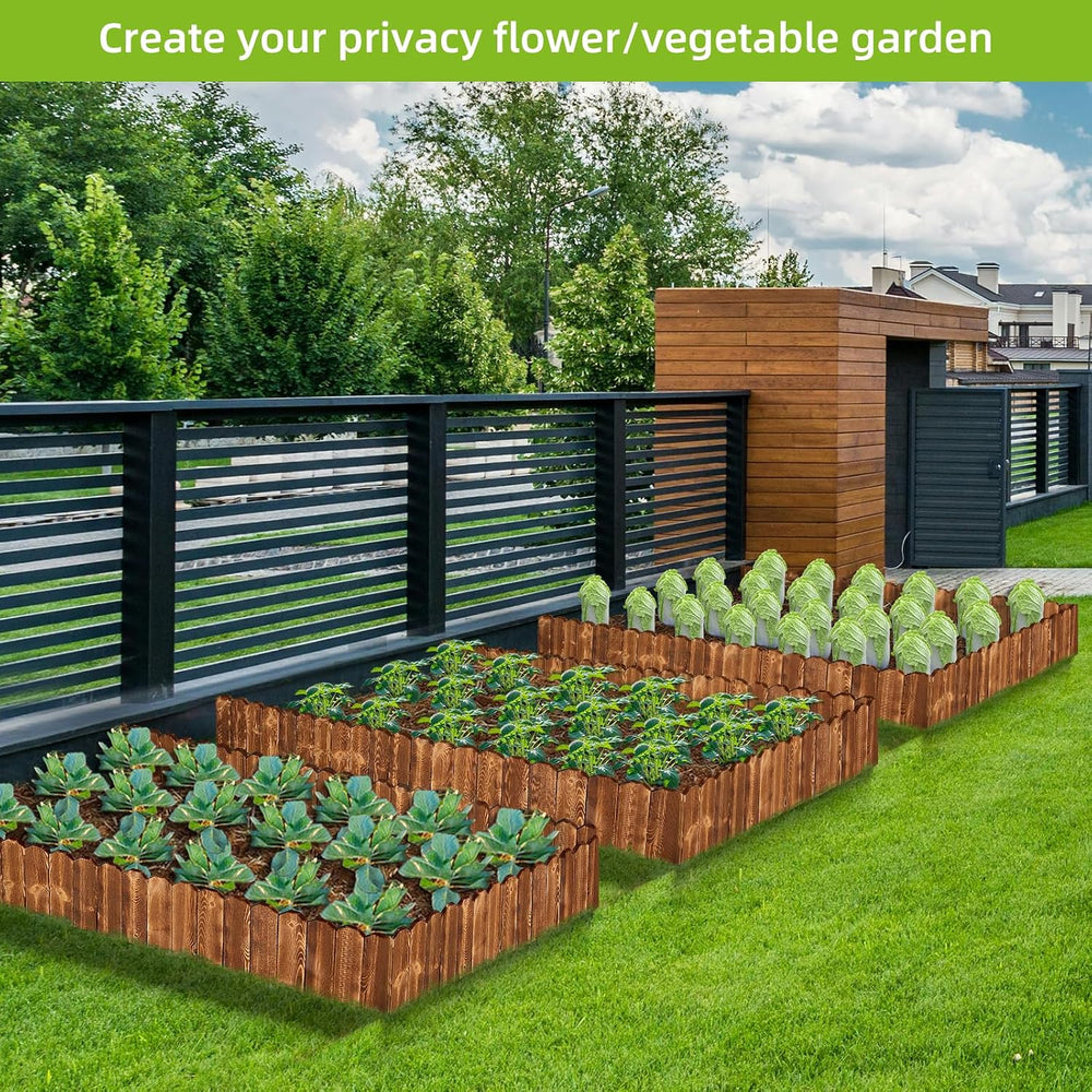 LINSHRY Wood Garden Edging Fence, Flower Bed Edging Borders, 8in H x 12ft L