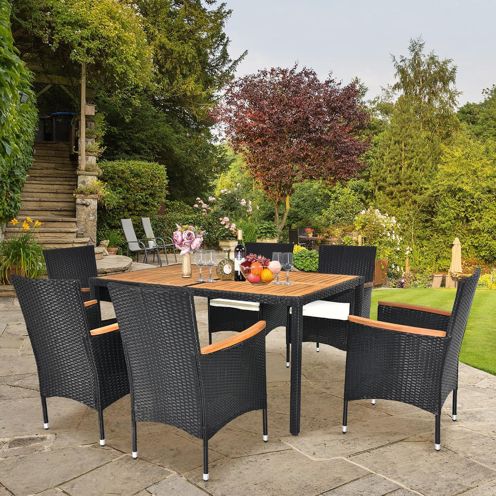 VINGLI 7 Pieces Patio Dining Set, Wicker Outdoor Dining Set for 6 Patio Furni...