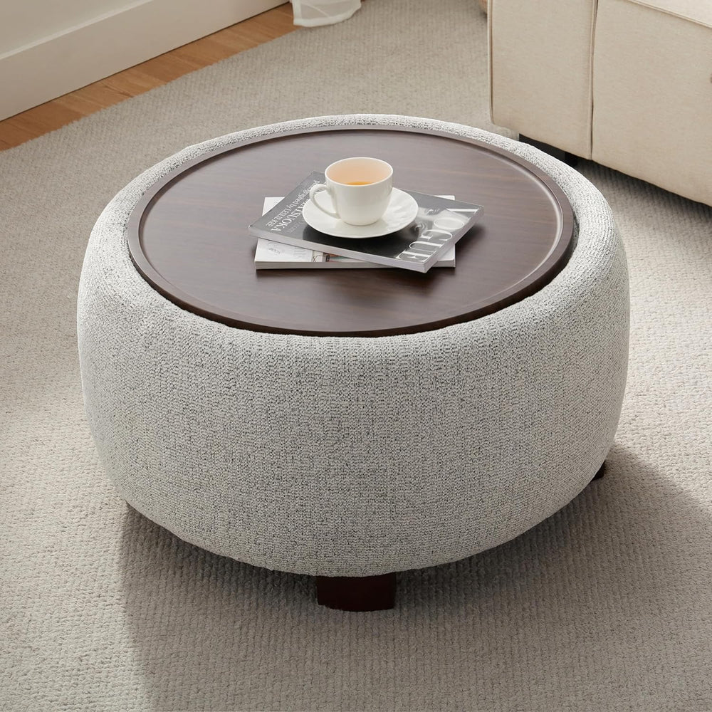 VKNOW 30" Round Storage Ottoman, Ottoman Coffee Table with Removable Woo...