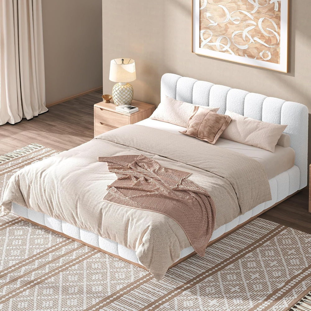 Merax Queen Size Boucle Cloud Platform Bed Frame with Thick Headboard, Modern...