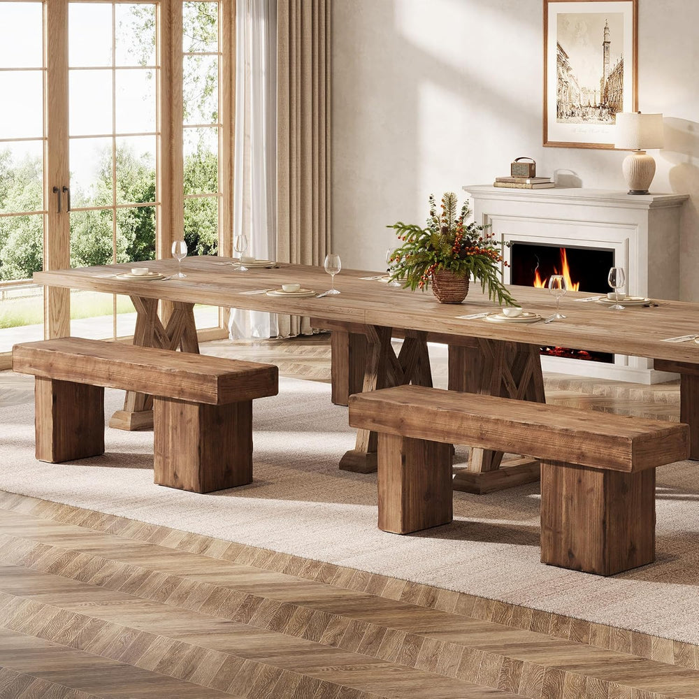 Solid Wood Bench, 47โ Farmhouse Entryway Bench with Thickened Seat & Arti...
