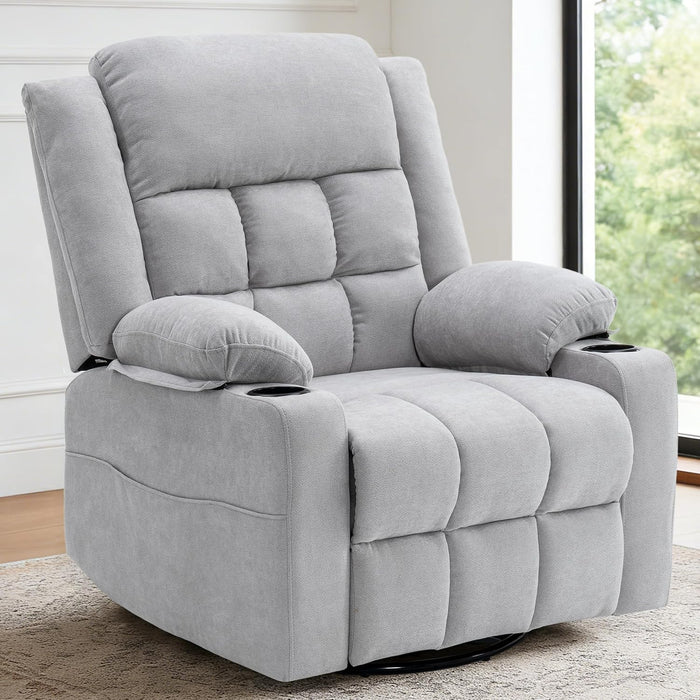 Power Swivel Rocker Recliner Chair with Massage and Heat for Adults,Electric Glider Reclining Single Sofa Chair for Living Room,USB & Type-C Charging Ports, Infinite Position,Grey