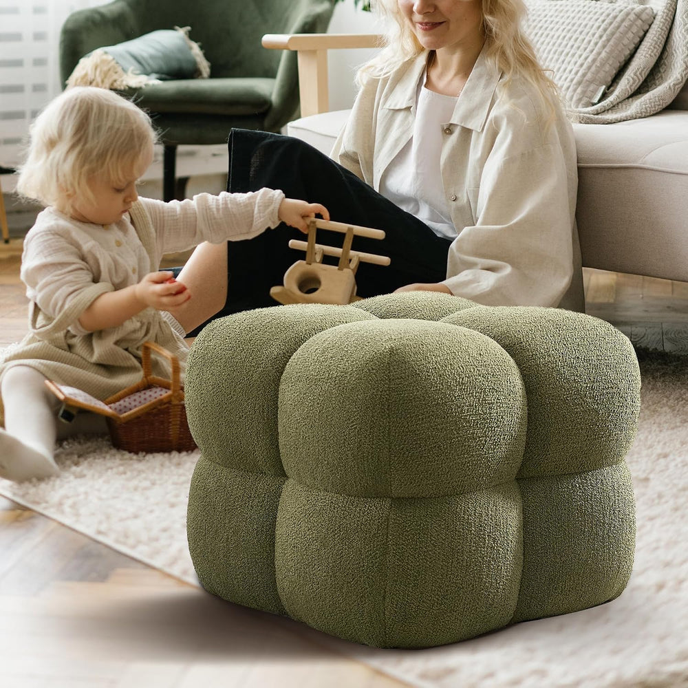 Zesthouse Square Pouf Ottomans Set of 2, Modern Vanity Chair for Bedroom | Bo...