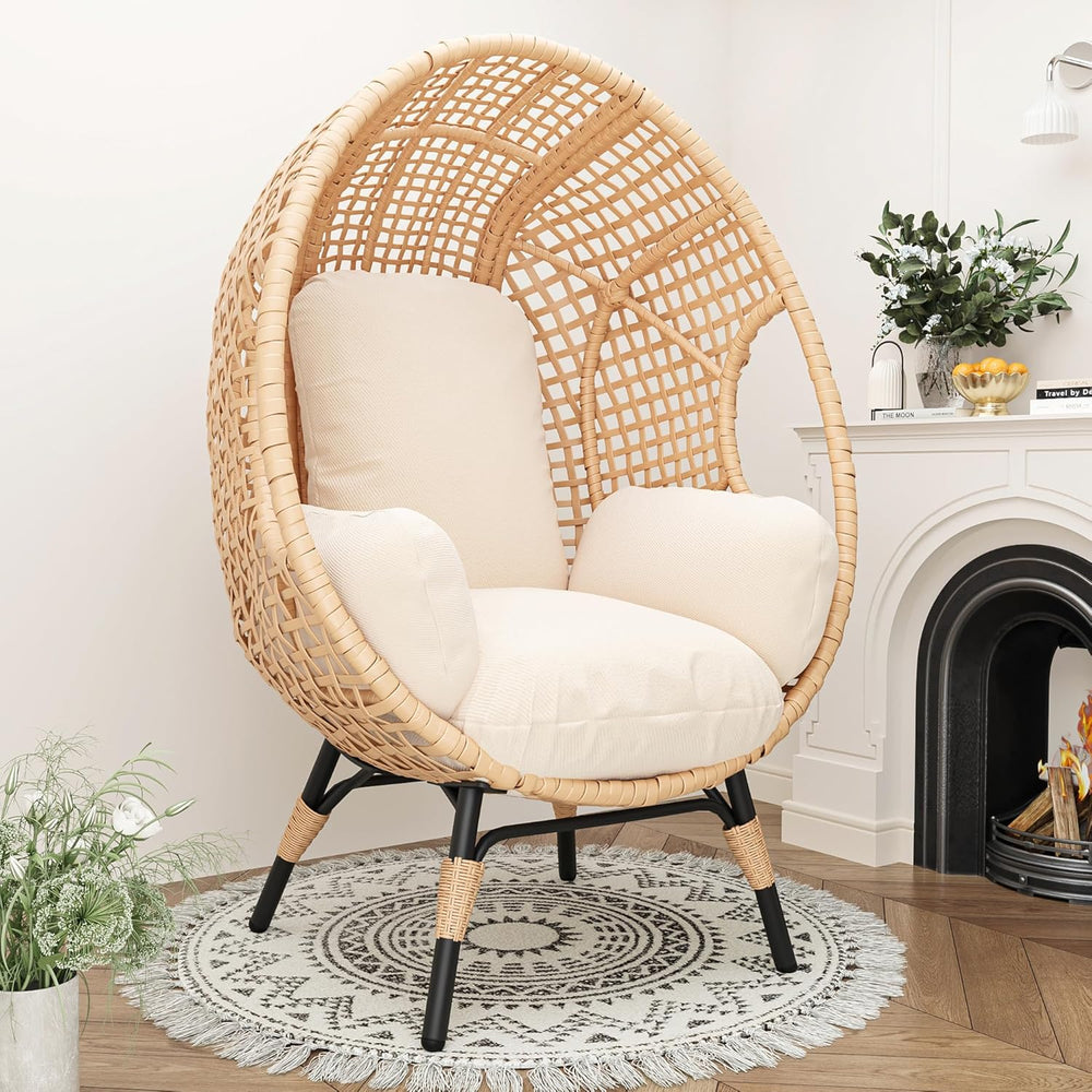 2 pcs Oversized Wicker Egg Chair Outdoor Indoor - Rattan Patio Egg Lounge Cha...