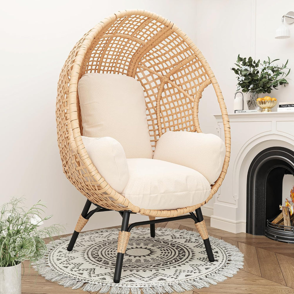 Oversized Wicker Egg Chair Outdoor Indoor Rattan Patio Egg Lounge Chairs with...