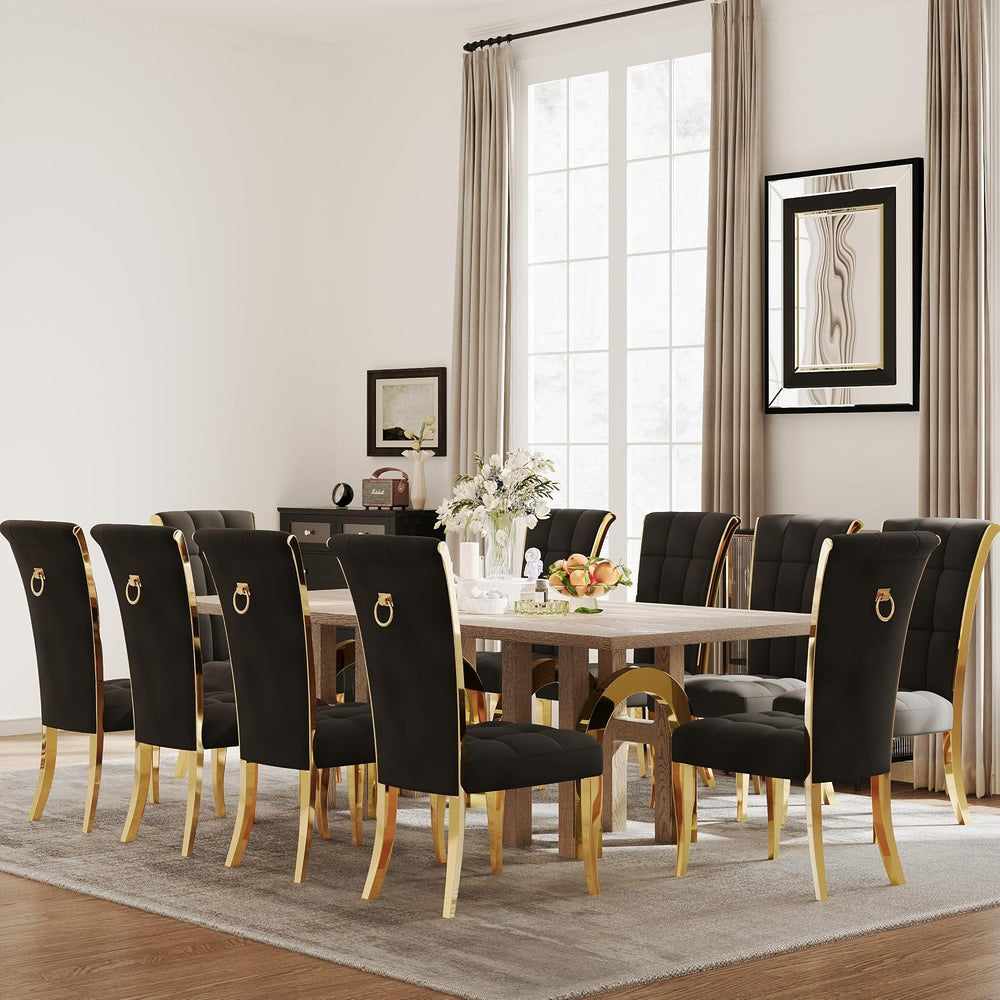 ACEDÉCOR Black and Gold Dining Chairs, Black Velvet Upholstered Chairs with R...