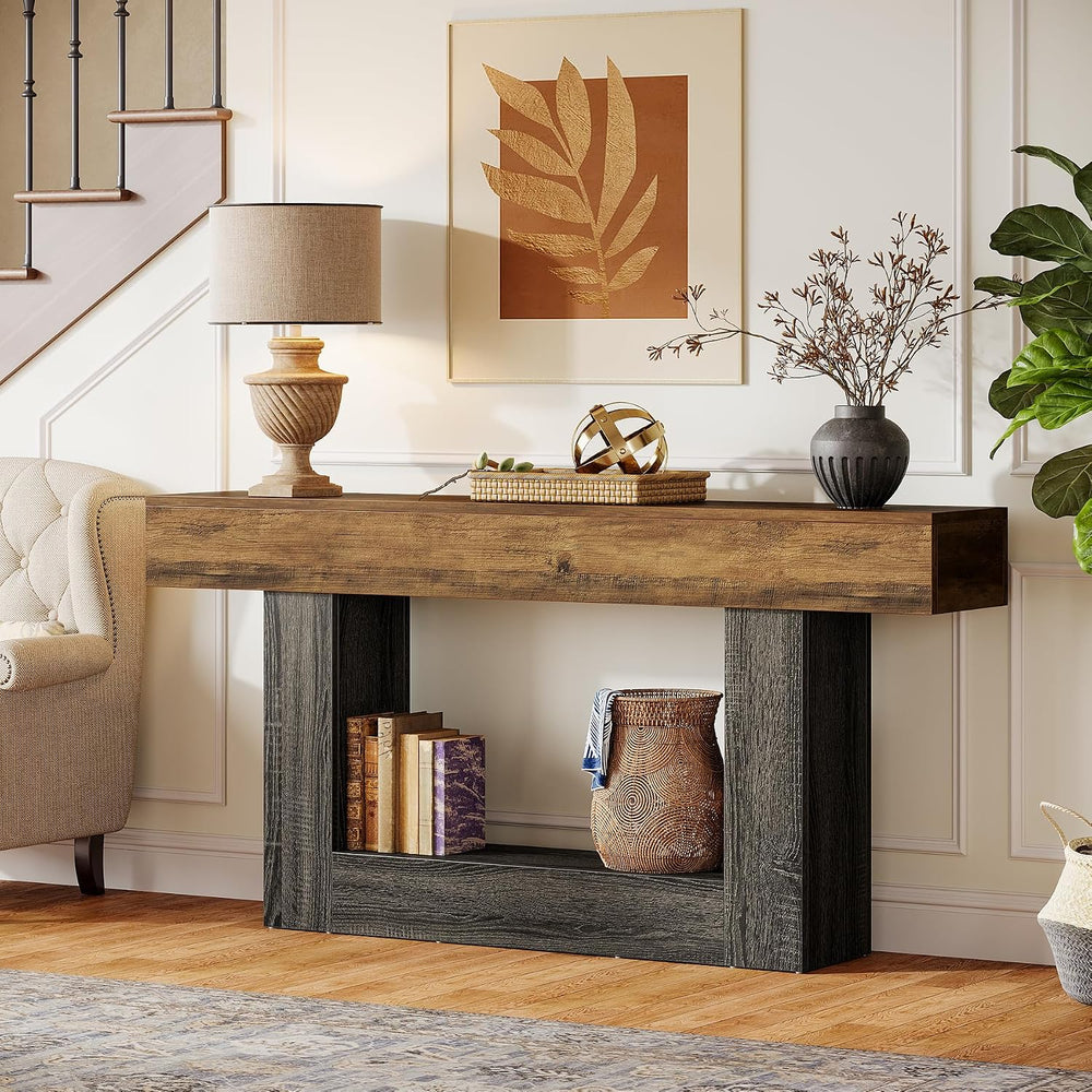Tribesigns 63-Inch Long Console Table, 2-Tier Entryway Table Sofa Table with ...
