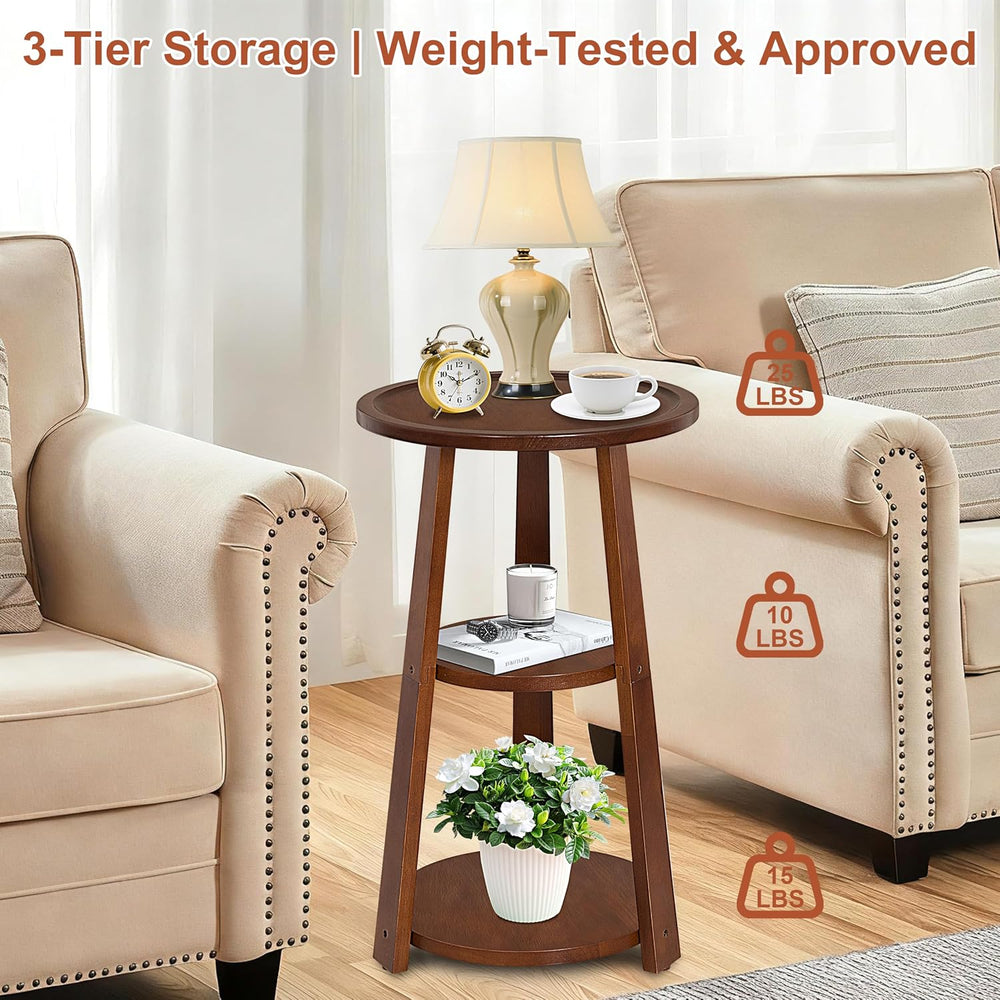 3-Tier Round Side Table, Solid Wood End Table & Nightstand for Small Spac...