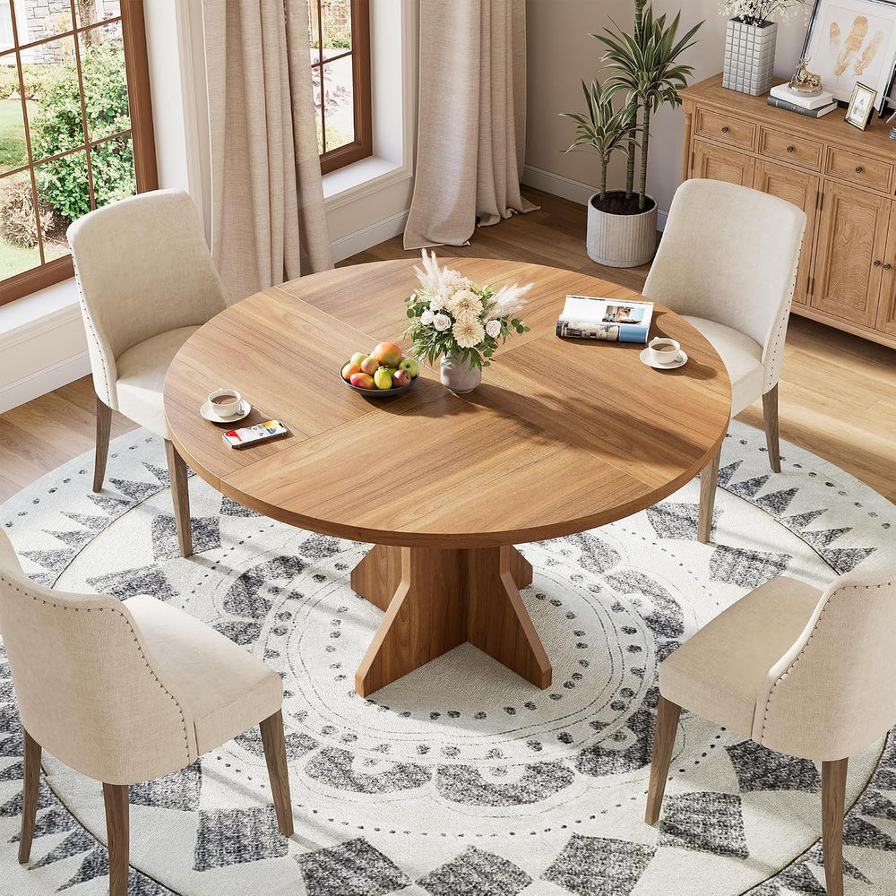 Garvee Round Dining Table for 4-6 People - 47" Circle Kitchen Dinner Tab...