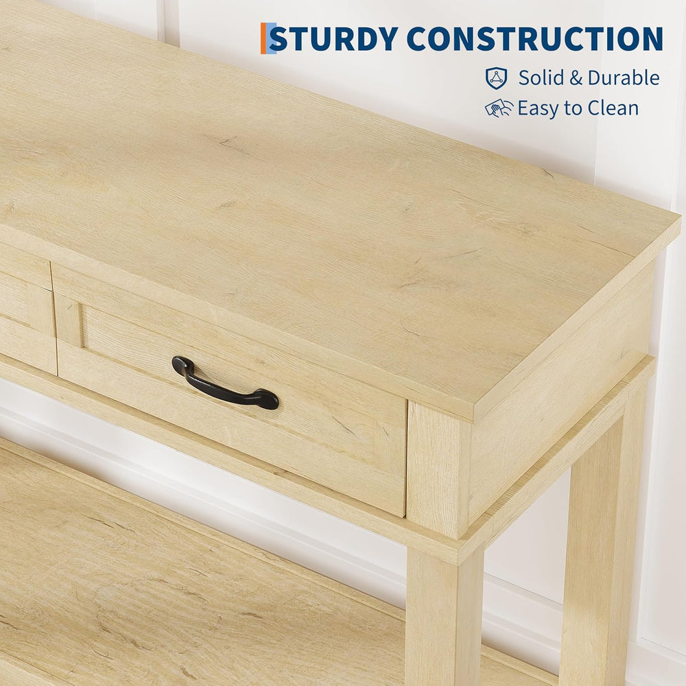 GarveeHome Entryway Table, Console Table with 3 Storage Drawers, 3 Tier Farmh...