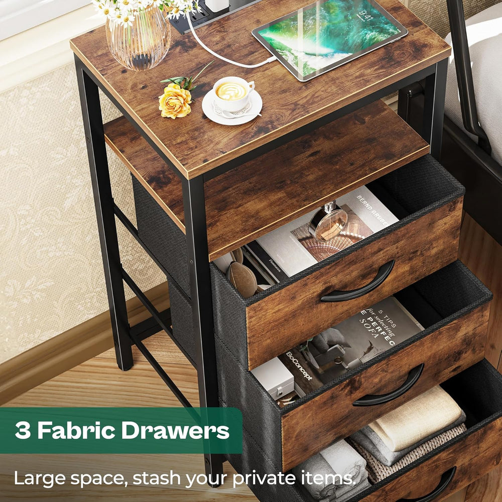 Huuger Nightstand with Charging Station, 27.6 Inch Bedside Table,Side Table
