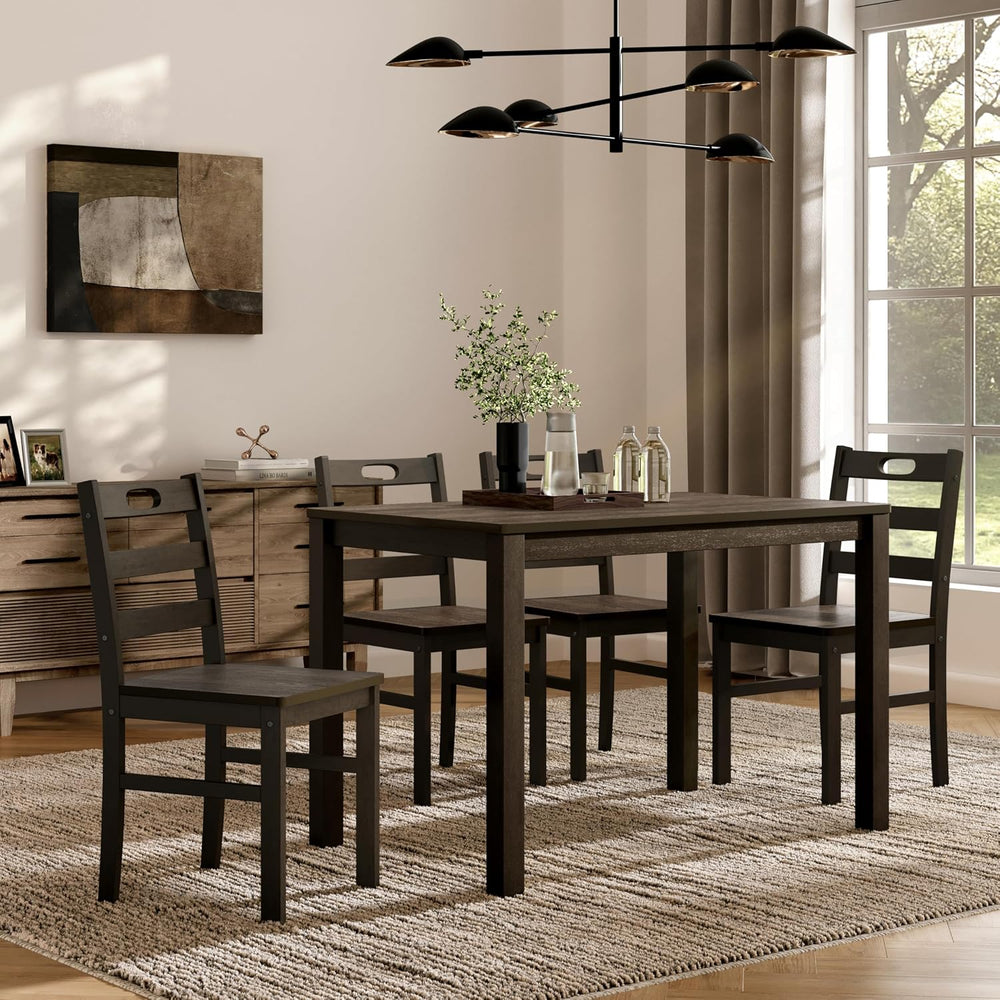 MFSTUDIO 5 Piece Kitchen Table Chairs Set of 4, Wood Dining Table Set for 4, ...