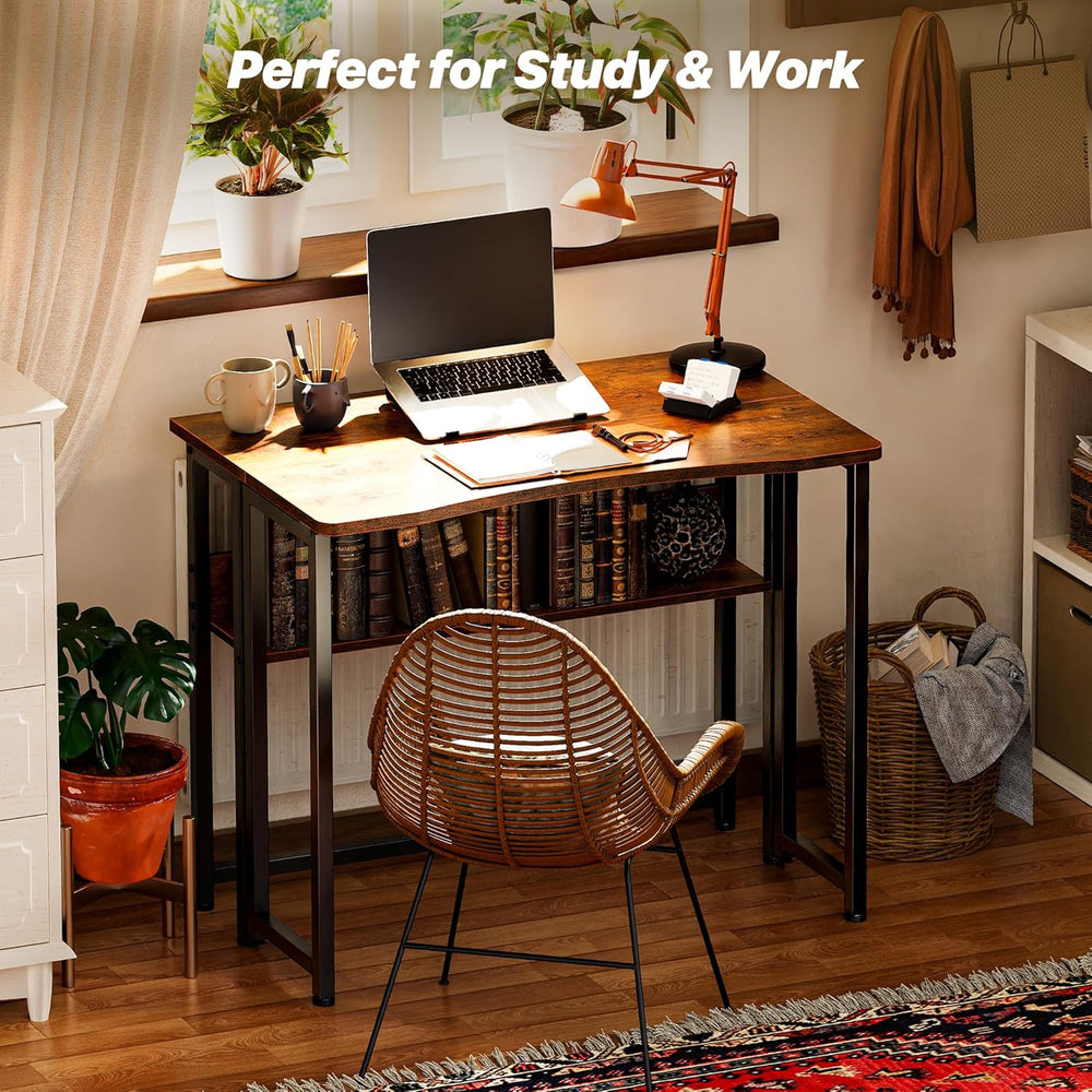 Huuger Folding Desk with Storage Shelf, 31.5 Inch Foldable Computer Table for...