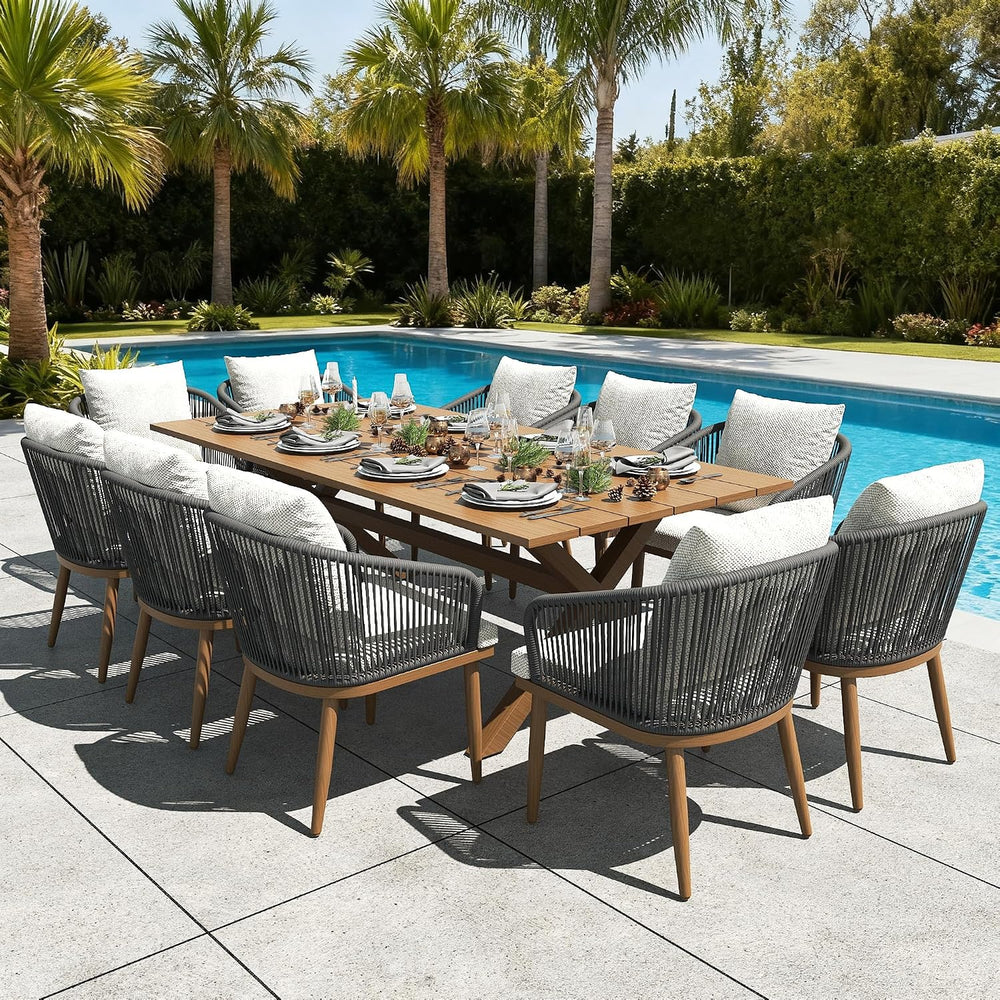 LayinSun 11 Pieces Outdoor Patio Dining Set, Aluminium Rectangular Dining Tab...