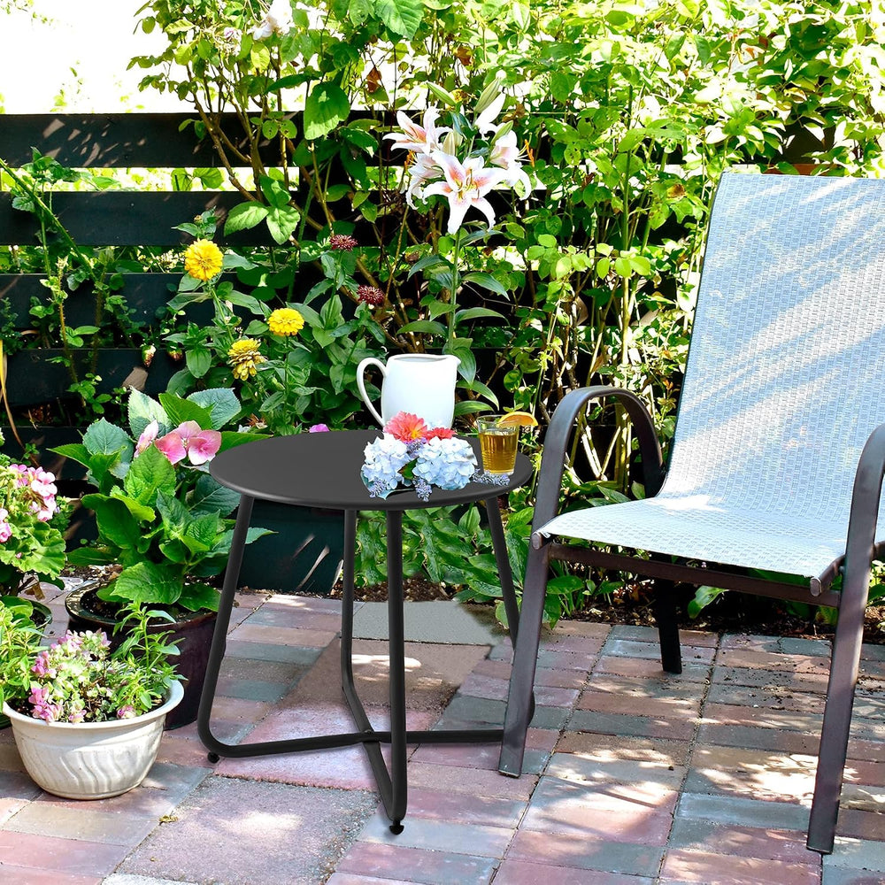 Meluvici Patio Small Side Table Waterproof Round Metal Steel Weather Resistan...