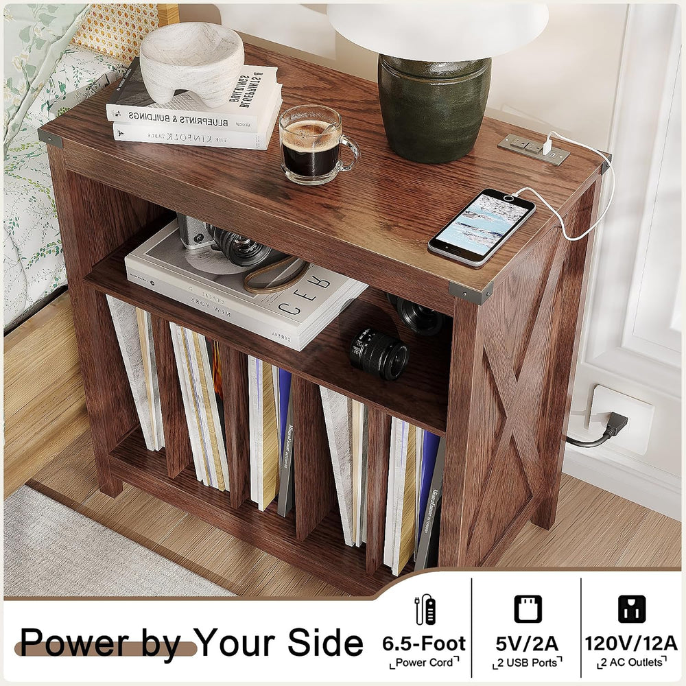 ChooChoo Large Record Player Stand with Charging Station & LED Light, Vin...