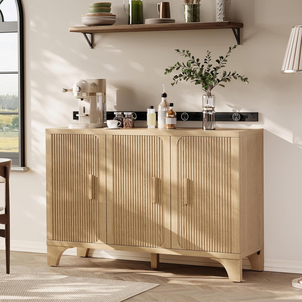 Mid Century Modern Fluted Buffet Cabinet with Storage, Accent Sideboard and C...
