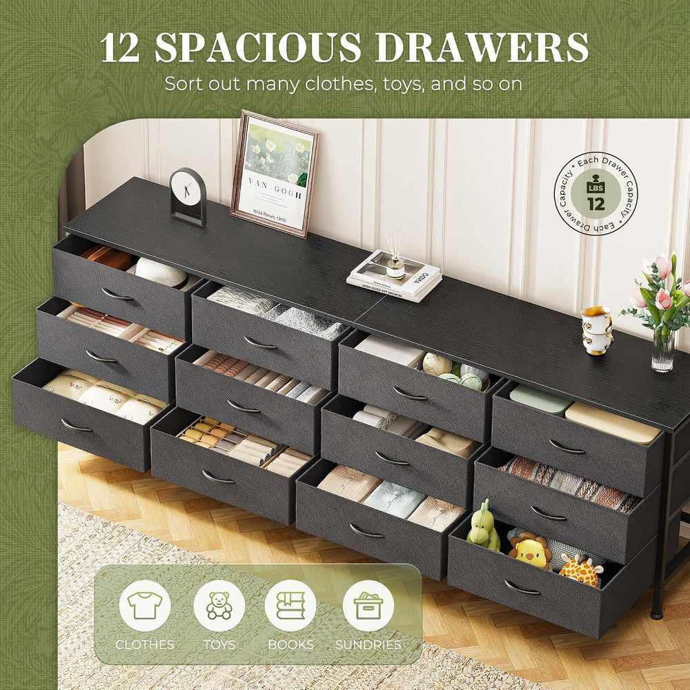 Huuger 70 Inch Black Dresser for Bedroom, TV Stand for 65, 75, 80 Inch TV, 12...