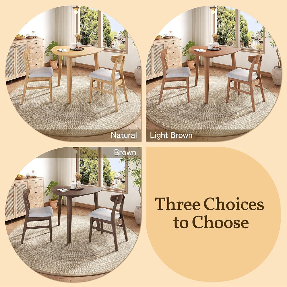 P PURLOVE Modern 3 Piece Table Set, Triangular Table and 2 Curved Wood Chairs...