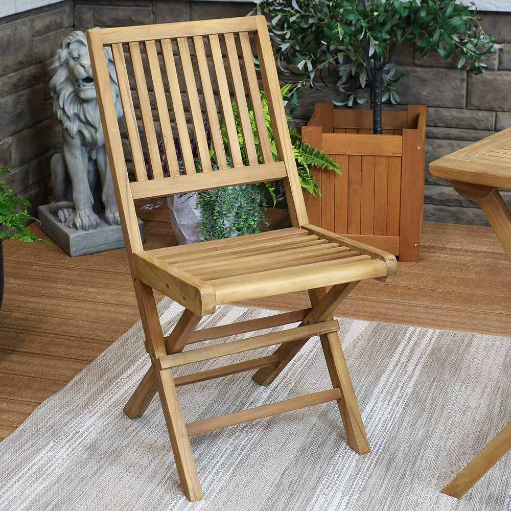 Sunnydaze Outdoor Wooden Teak Folding Patio Chairs, 37” H, Brown, Set of 2