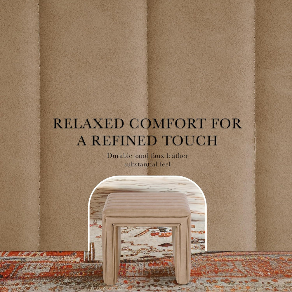 HomePop Modern Channel Tufted Faux Leather Ottoman|Homepop Home Décor|Ottoman...