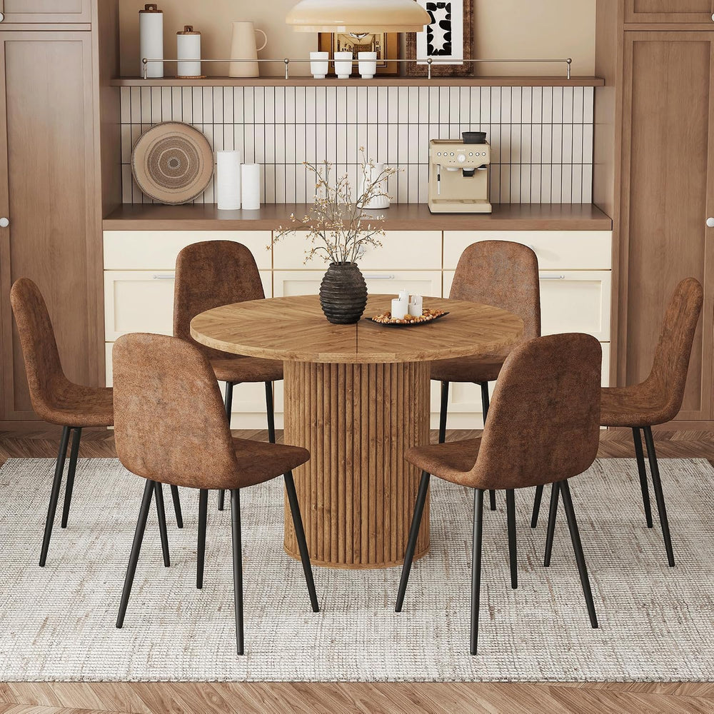 Table and Chairs Set of 6, Round Dining Room Sets for 6, 42 Inch Storage Tabl...