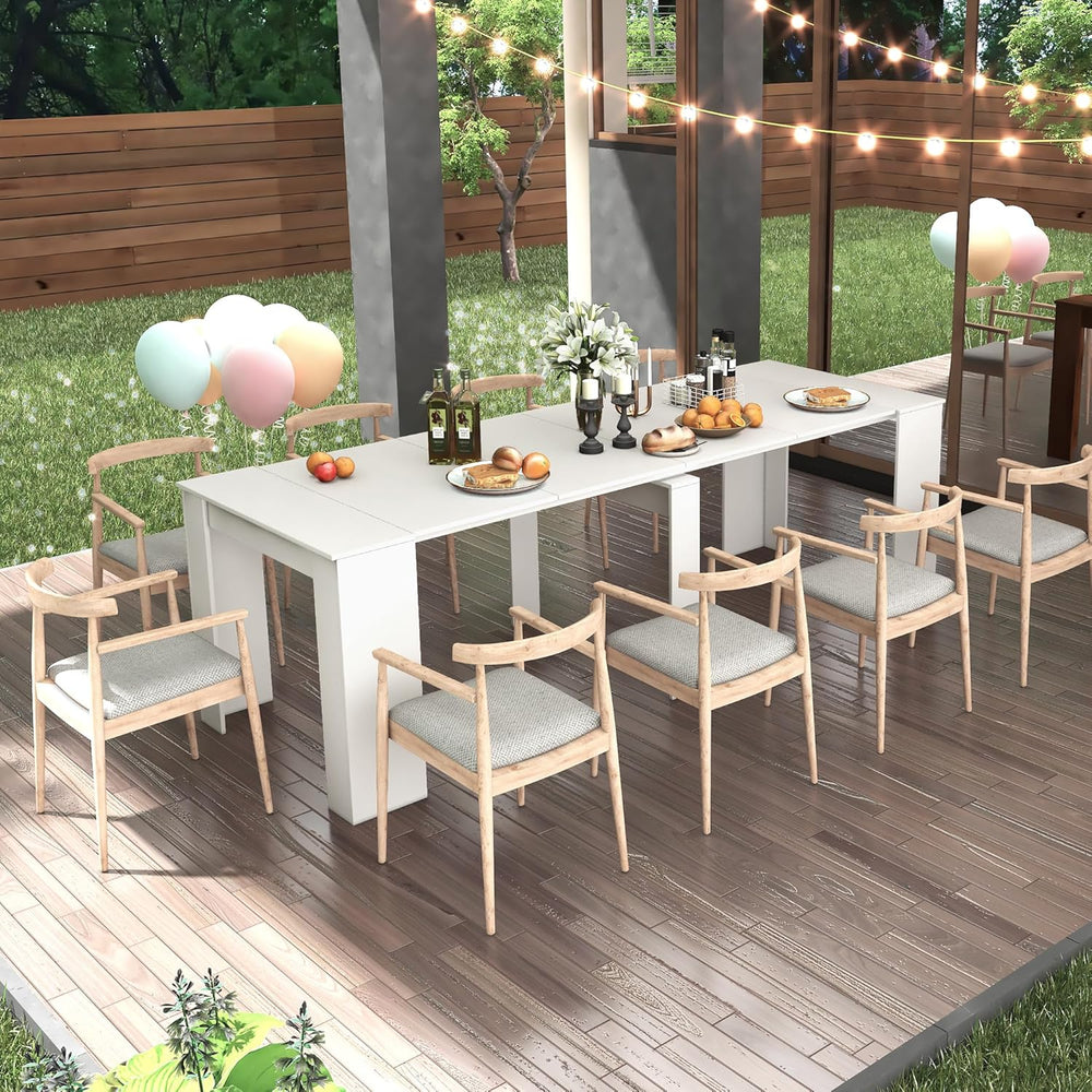 Henf Extendable Console Table with Extension Leaves, White Dining Room Table,...