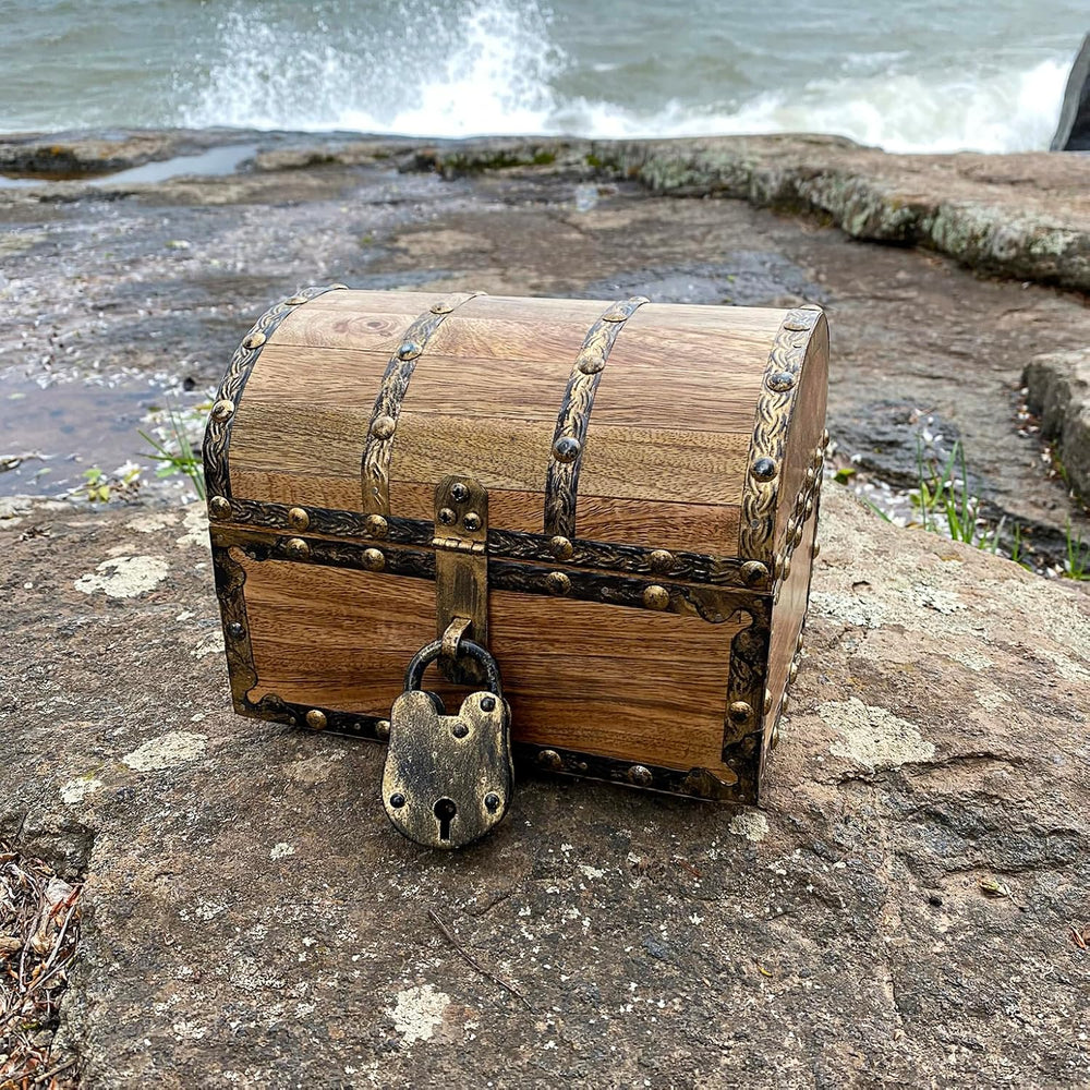 Nautical Cove Antiqued Finished Wood Treasure Chest with Decorative Rivets an...