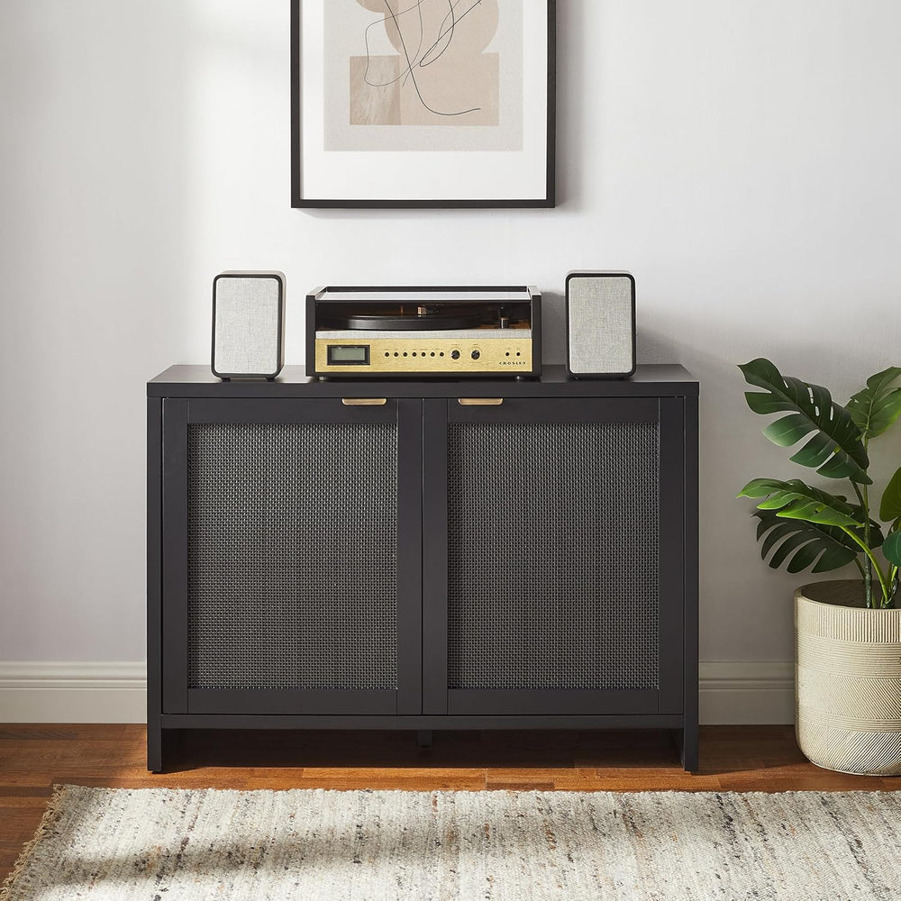 Crosley Furniture Kenji Media Console, Record Player Stand with Vinyl Storage...