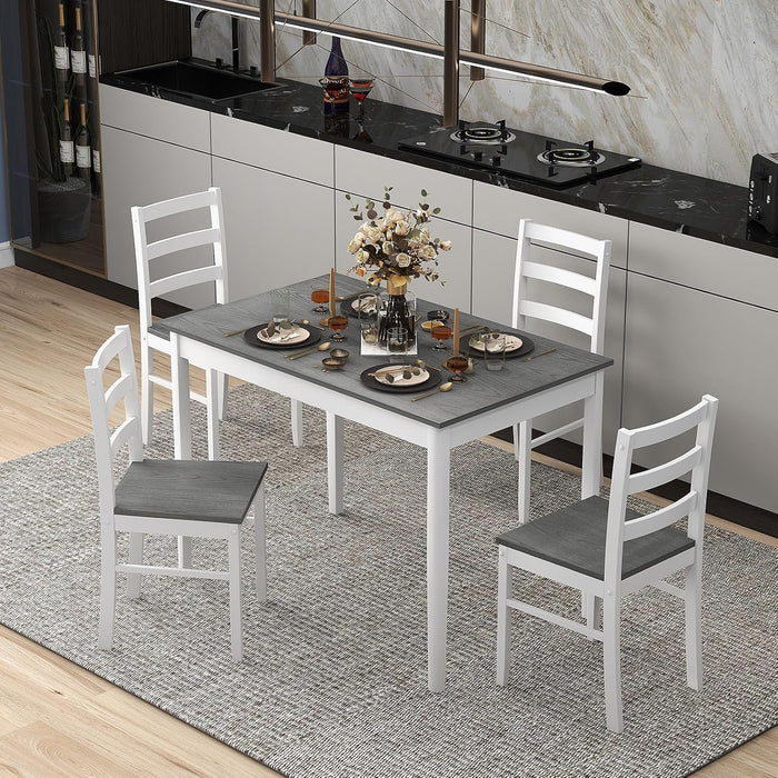 GOFLAME 5 Piece Dining Table Set for 4, Farmhouse Kitchen Table and 4 Chairs with Rubber Wood Legs, Space-Saving Wooden Dinette Set for Small Space, Dining Room, Breakfast Nook, Grey