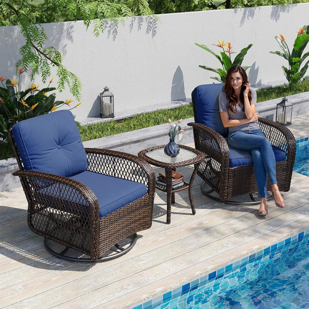 Aoxun 3 Pieces Patio Furniture Set, Patio Swivel Rocker Chairs Set of 2, Wick...