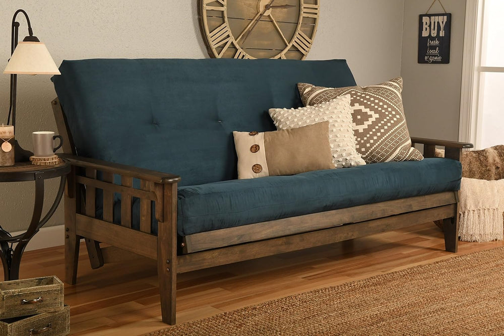 FutonX Rustic Walnut Frame and Mattress Set with Choice to add Drawers, 8 Inc...