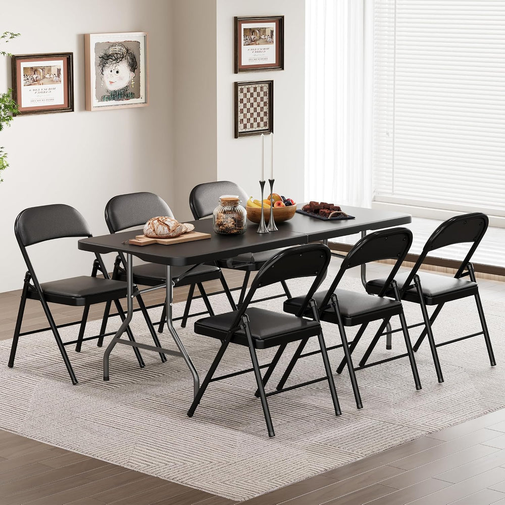 6ft Folding Table Heavy Duty 350 LBS Capacity Foldable Table with 18% Thicker...