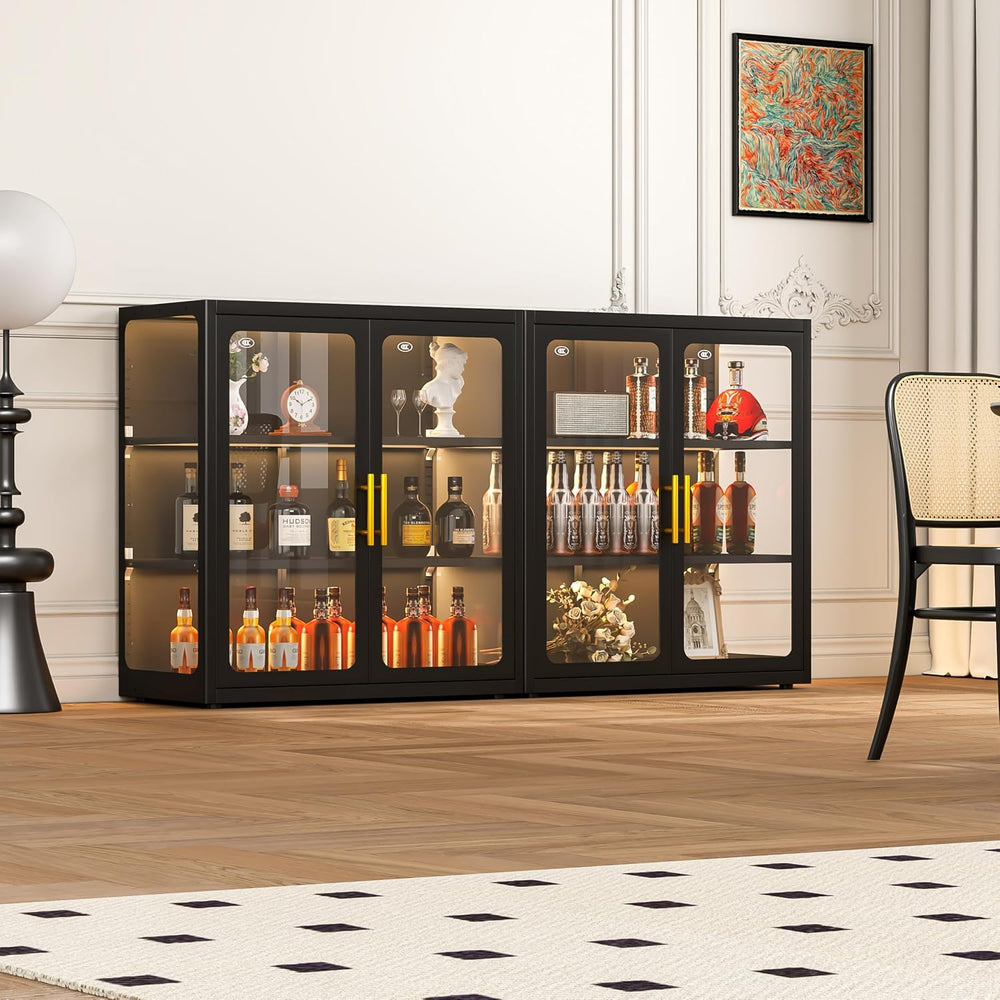 34" Display Cabinet with Glass Doors, 4-Tier Curio Cabinet with Many Col...