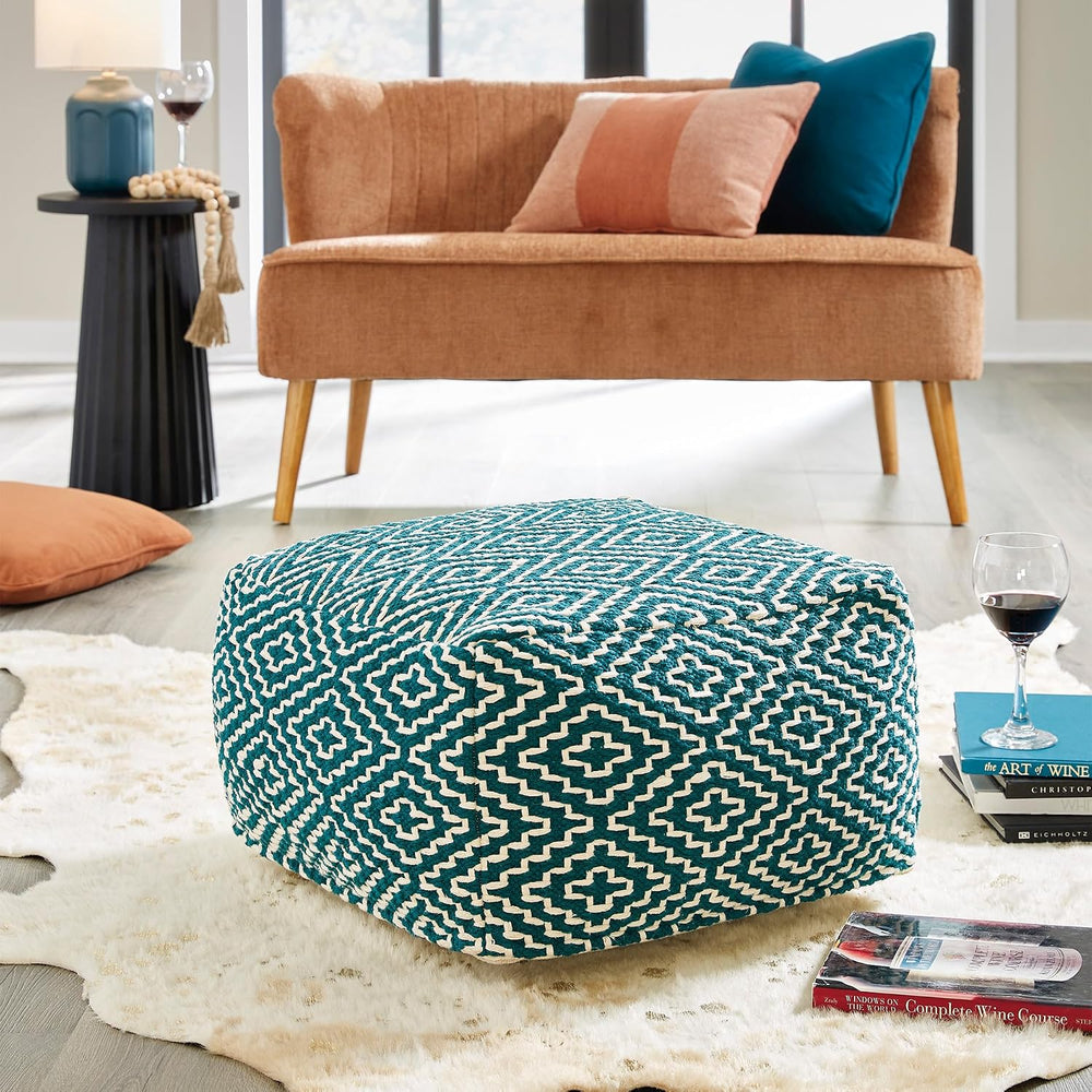 Signature Design by Ashley Brynnsen Casual Handwoven Geometric Pouf, Green &a...