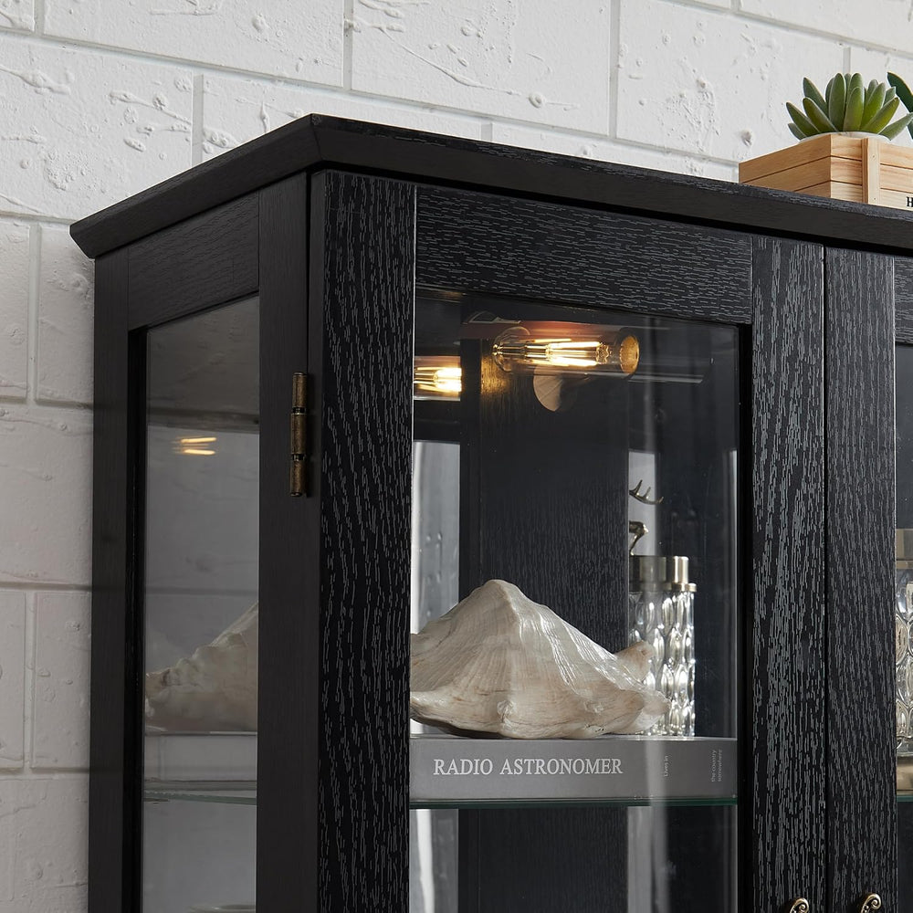 3-Tier Lighted Glass Curio Display Cabinet, 47" H Glass Storage Cabinet ...