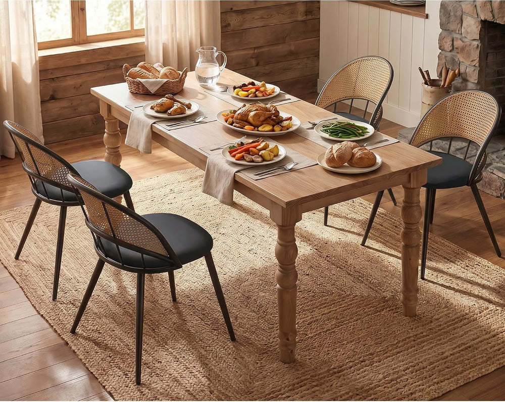 Black Rattan Dining Chairs Set of 4, Dining Room Chairs for Kitchen