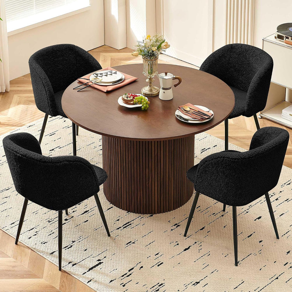 Homedot 5-Piece Round Dining Table Set for 4, 47-Inch Walnut Kitchen Table an...