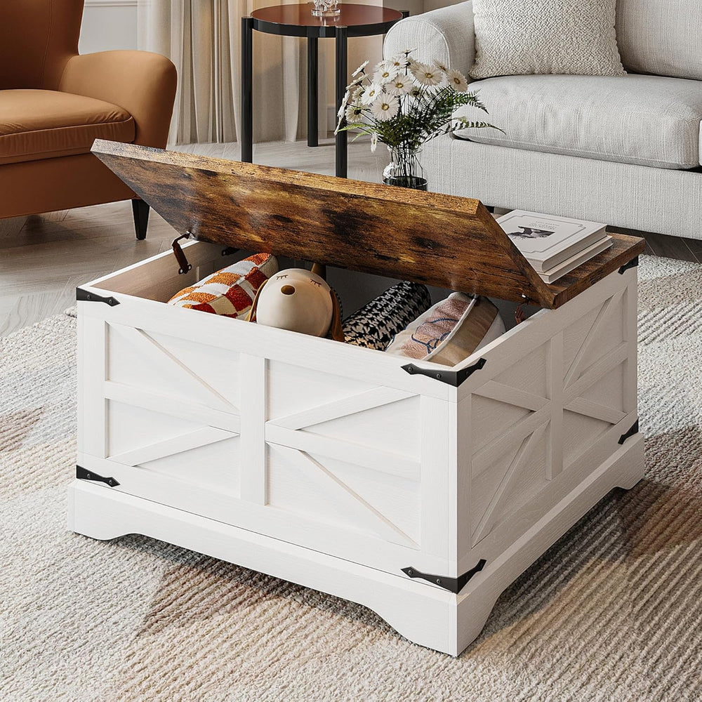 MXV Farmhouse Coffee Table with Storage, Square Coffee Tables for Living Room...